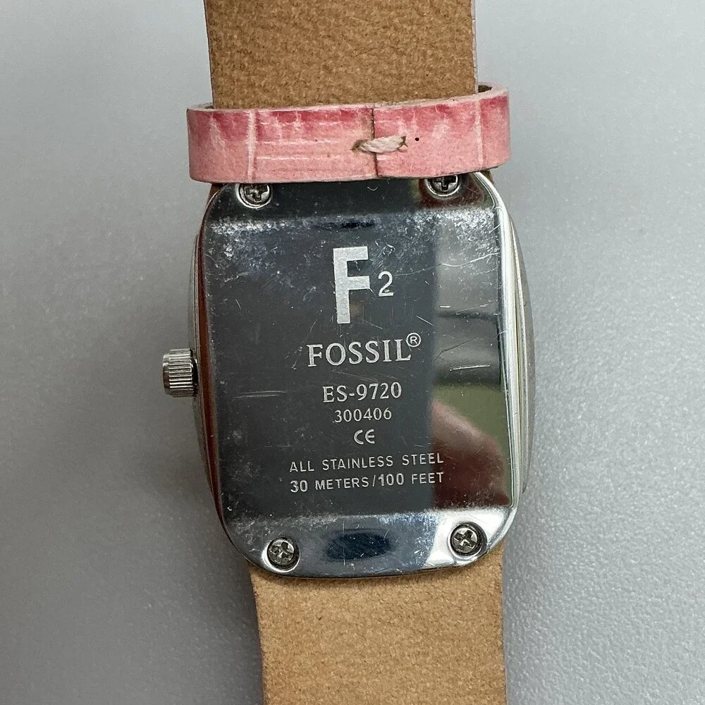 Fossil F2 Womens Watch 25mm Pink MOP Crystals Leather Date ES-9720 New Battery
